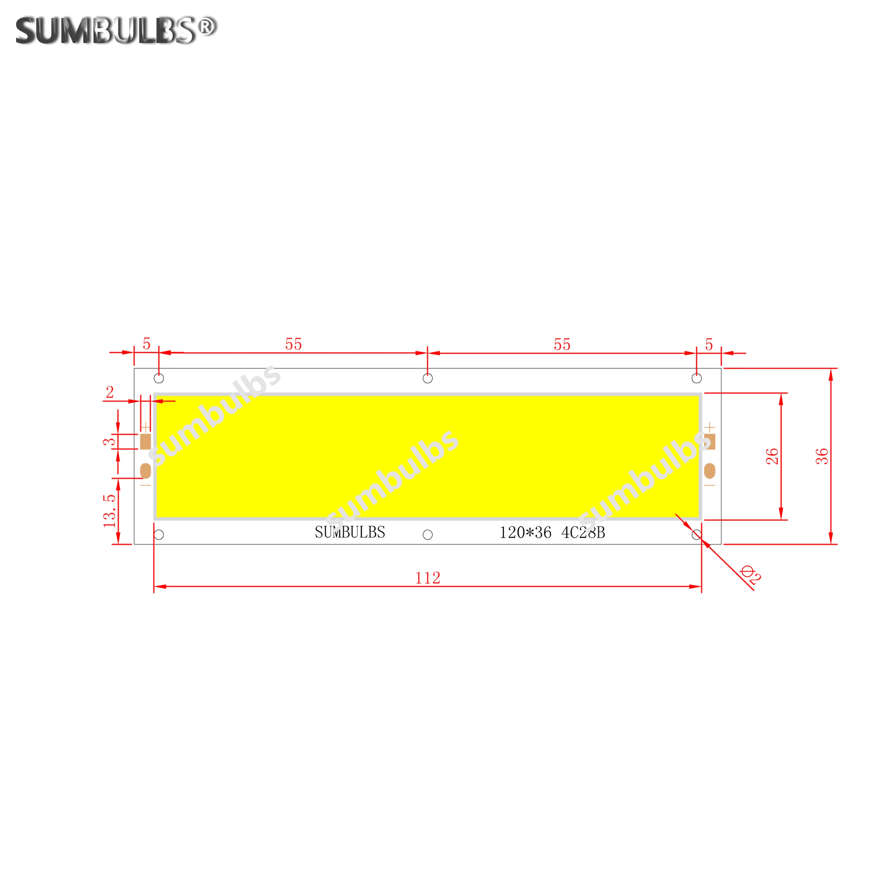 SUMBULBS 1200LM 12W DC 12V COB LED Light Source Bulb 12CM 120*36mm Tira CONDUZIDA 5 Cores Módulo Do Painel de Diodo Emissor de Luz