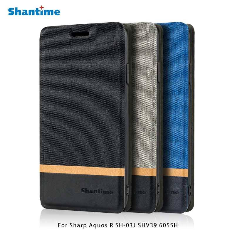 Холщовый чехол для телефона из искусственной кожи для Sharp Aquos R SH-03J SHV39 605SH, флип-чехол, деловой чехол, Мягкая силиконовая задняя крышка