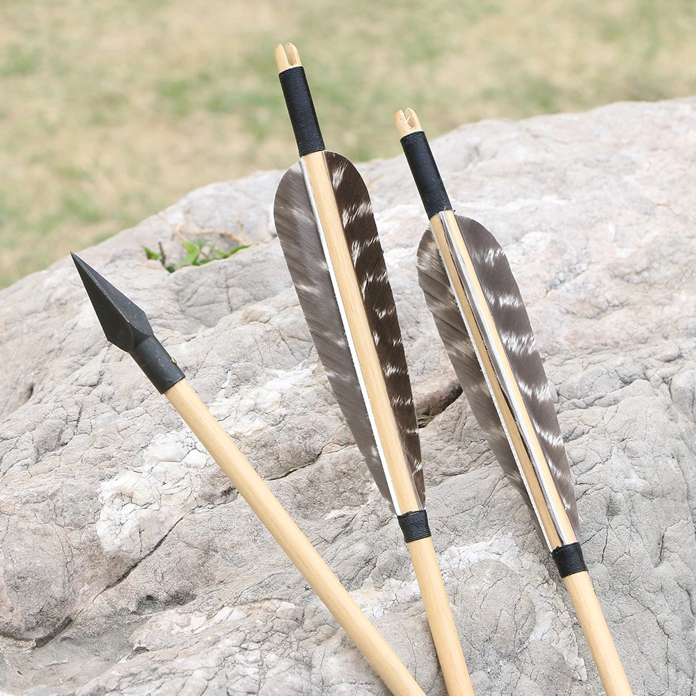 Archery Wood Grained Shooting Arrows OD 8mm 31.5inch Sharp Arrow heads Turkey Feather For Hunting Bow Longbow Recurve Bow