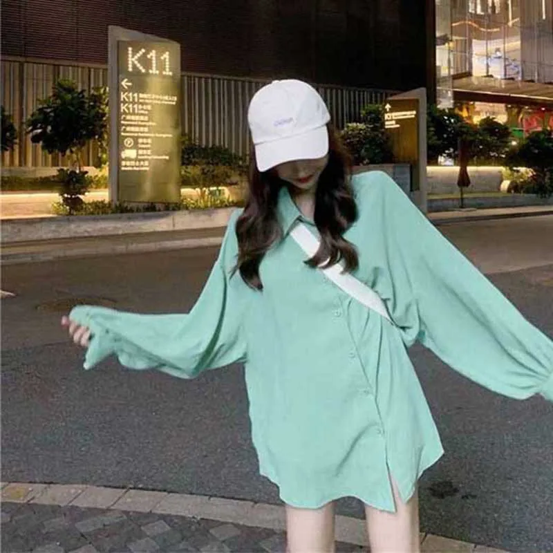 Casual Loose White Shirt Women Lantern Sleeve Blouse Fashion Lapel Oversized Top Shirts