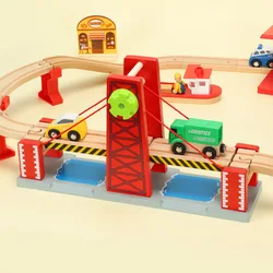 Railway Toys Wooden Train Track Bridge Accessories Big Suspension Bridge Drawbridge fit for Wood Tracks Toys for Kids Gifts