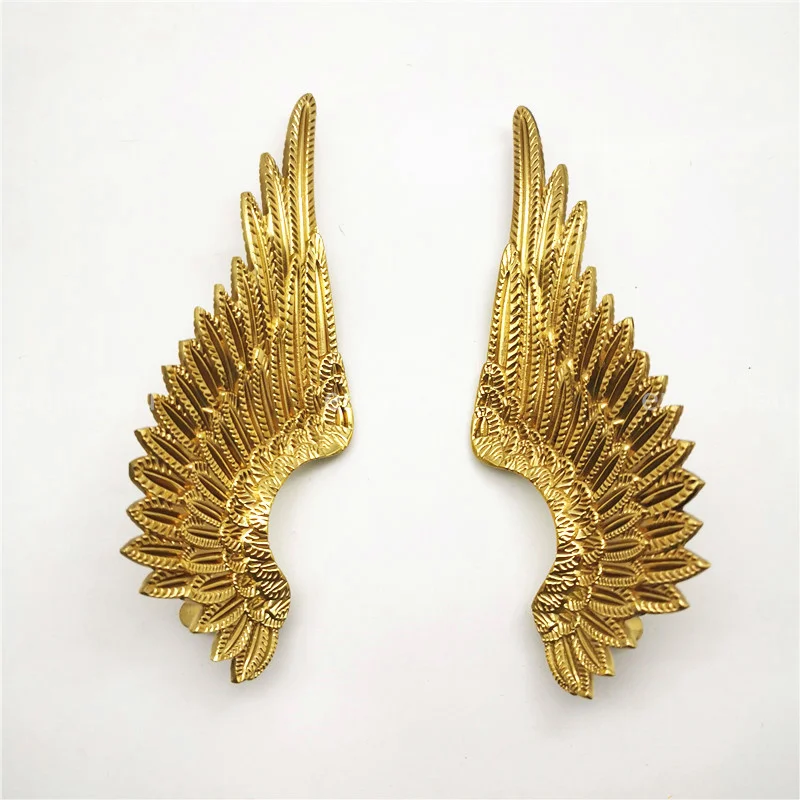 Retro Brass Drawer Knob Cabinet Door Handles Large Angel Wings Furniture Shoe Cabinet Cupboard Pulls Wine Cabinet Handle