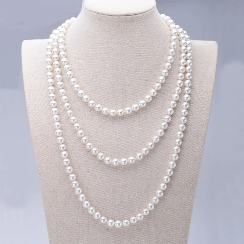 

Natural Freshwater Pearl 6-7mm Necklace Women's Sweater Chain Long Strand Layered Necklace Women