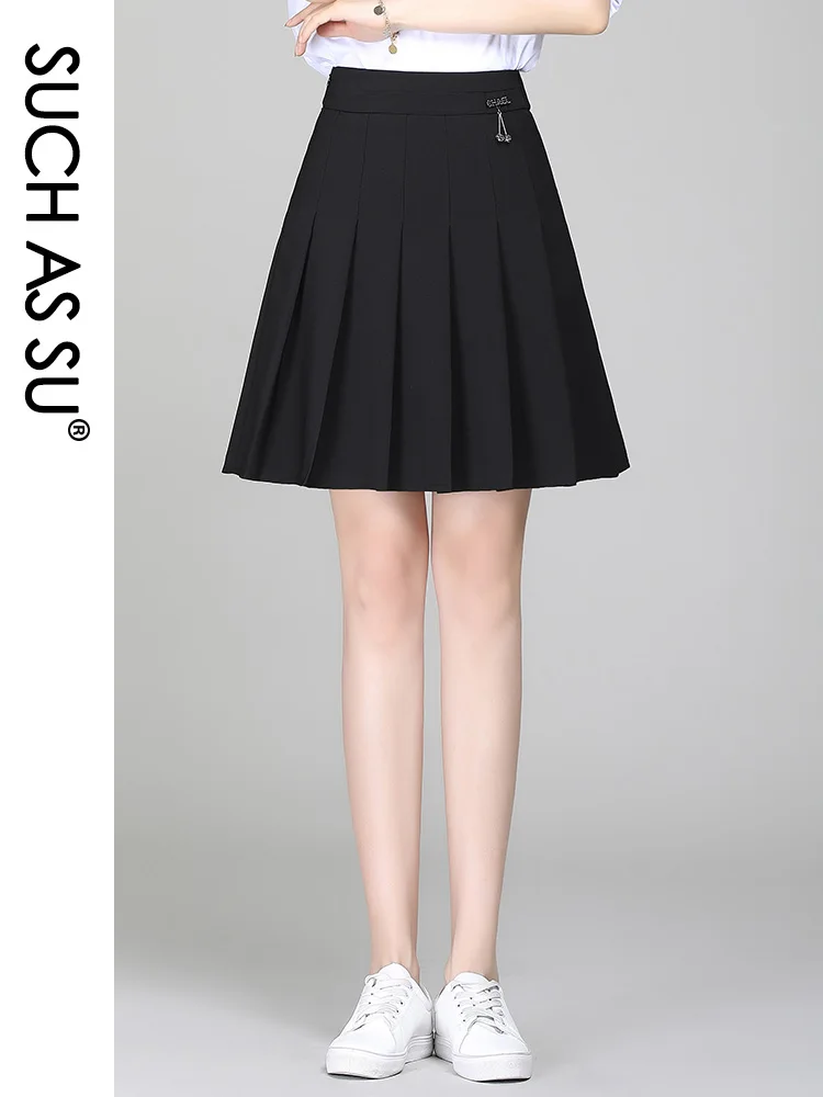 SUCH AS SU Skirts Womens 2023 Korean Fashion High Waist Ladies Black Pleated Skirt S M L XL XXL XXXL Size Female Mini Skirt