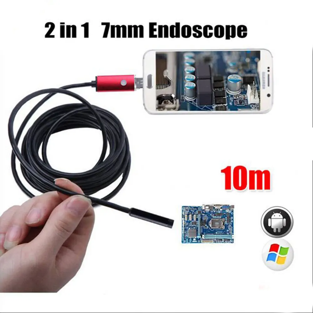 Mini caméra endoscope USB, câble rigide flexible, 7mm, 2m, 1m, 1.5m, boroscope de salle, caméra d'inspection pour smartphone Android, PC