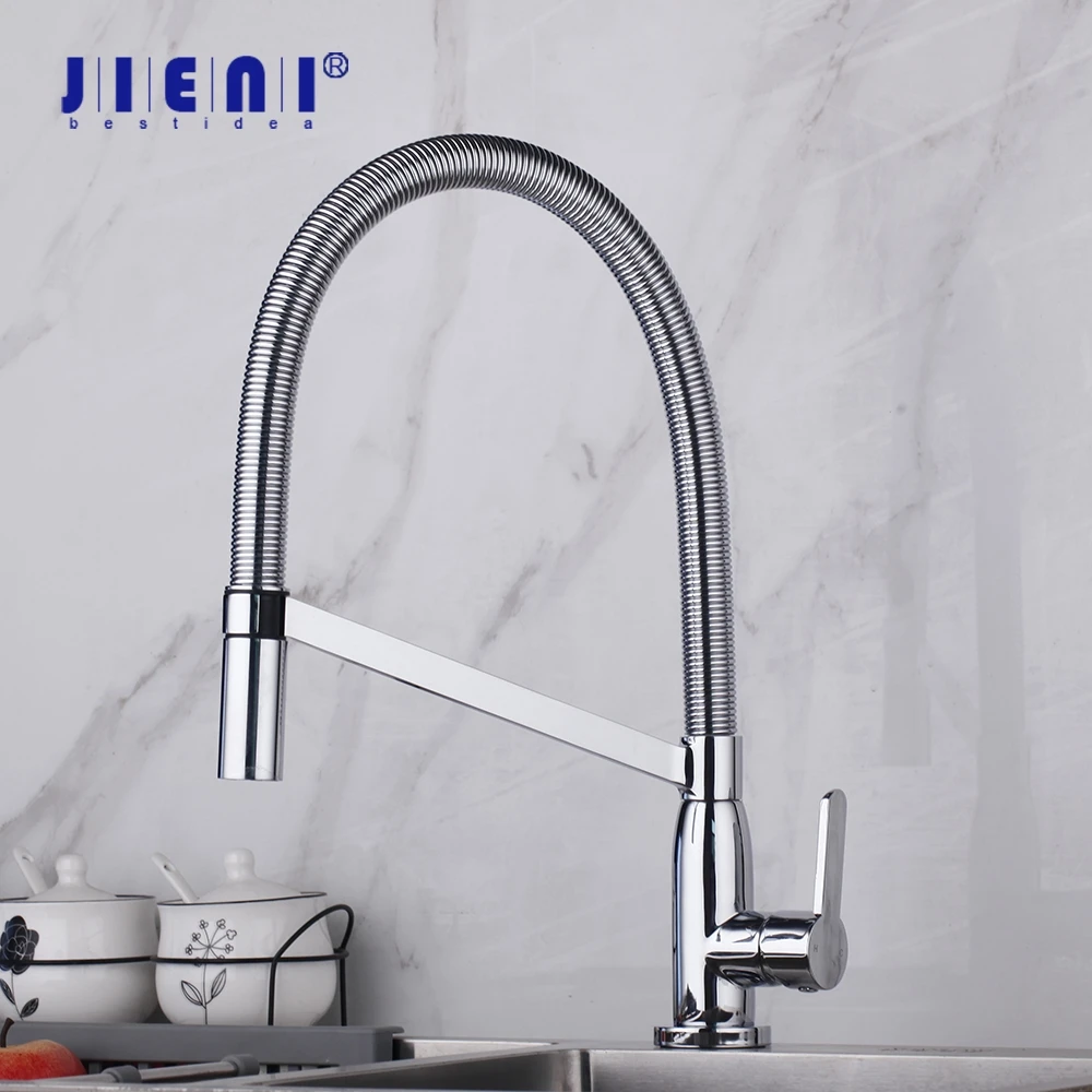 

JIENI Solid Brass Kitchen Basin Sink Faucet 360 Swivel Deck Mounted Vessel Sink Mixer Pull Out Spout Chrome Finished Taps