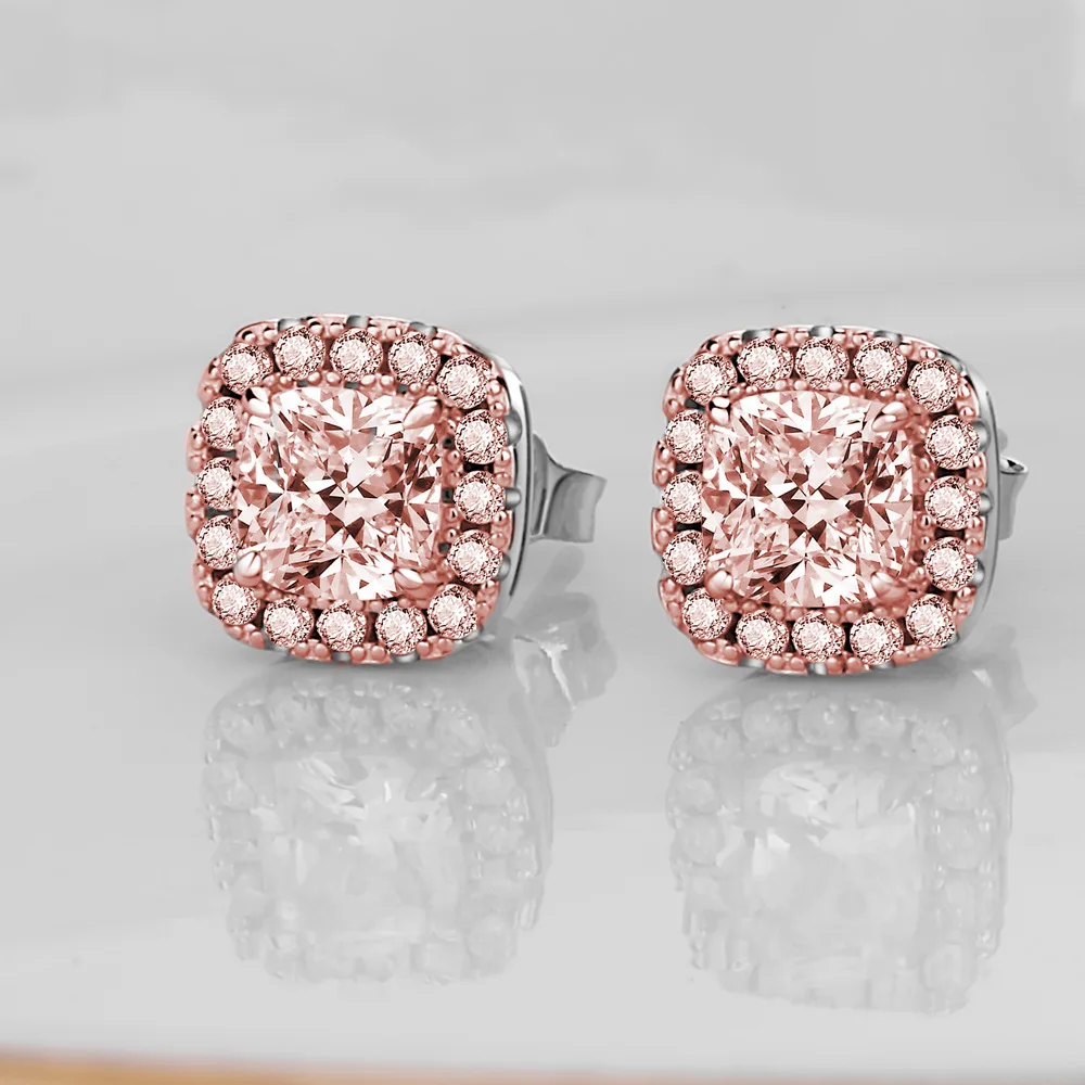 

Romantic Pink Diamond Stud Earrings for Women Solid 925 Sterling Silver Earrings Girl Fashion Jewelry Wedding Party Gift New