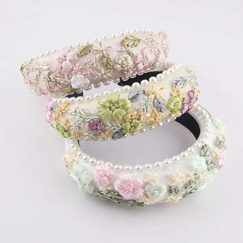 Lady Hairband Fashion Pastoral Sponge Pearl Fabric Woven Flower Headband Beautiful Hair Accessories For Women Prom Handmade New