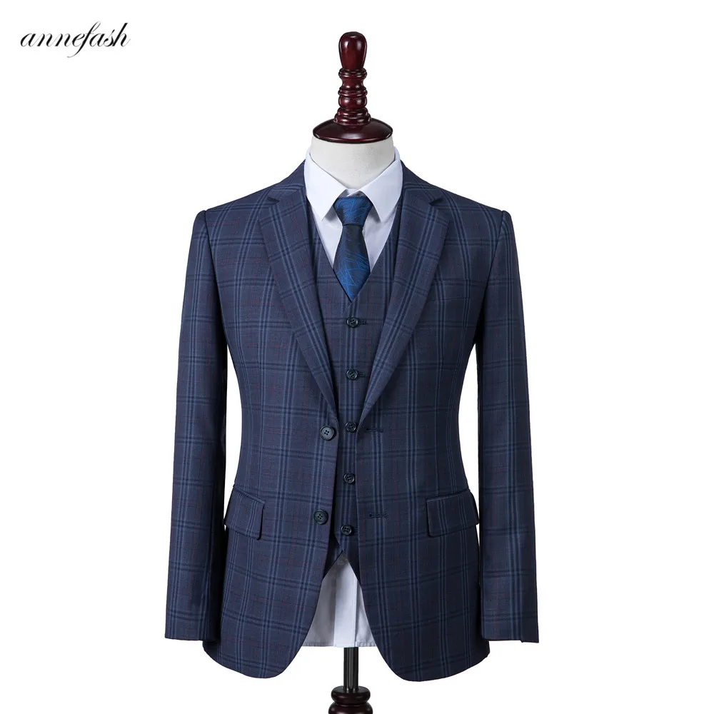 Custom Made high quality 150\'s worsted wool blue windowpane check Men Suit for wedding business causal suit