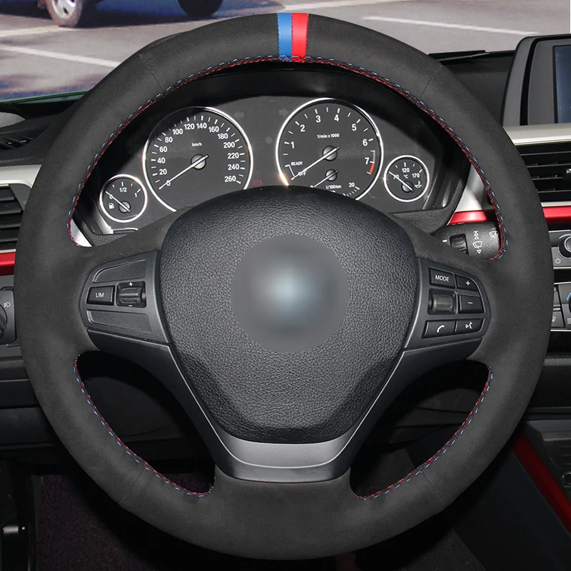 

Hand Sew Genuine Leather Black Suede Car Steering Wheel Cover for BMW F30 F31 F34 F20 F21 F22 F23