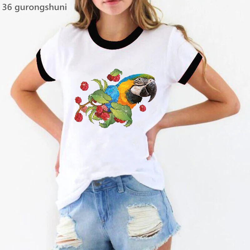 Cockatiel Parrot Make Me Happy Print T-Shirt Women'S Clothing Butterfly Tshirt Femme Summer Fashion T Shirt Female Streetwear