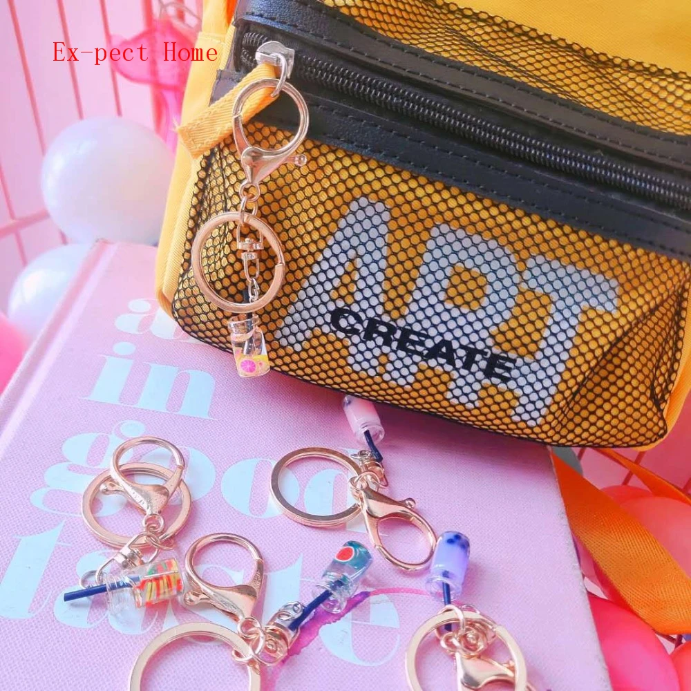 FREE SHIPPING BY DHL 100pcs/lot 2019 New Cute Bubble Tea Keychains Mini Tapioca Tea Keyrings for Gifts