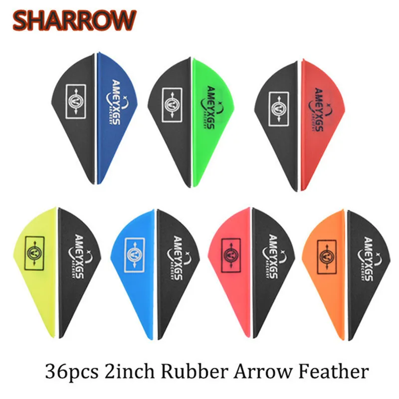 36pcs 2inch Rubber Arrow Feathers Archery Compound Recurve Bow Shooting High Speed Feather for Outdoor Bow Hunting Accessories