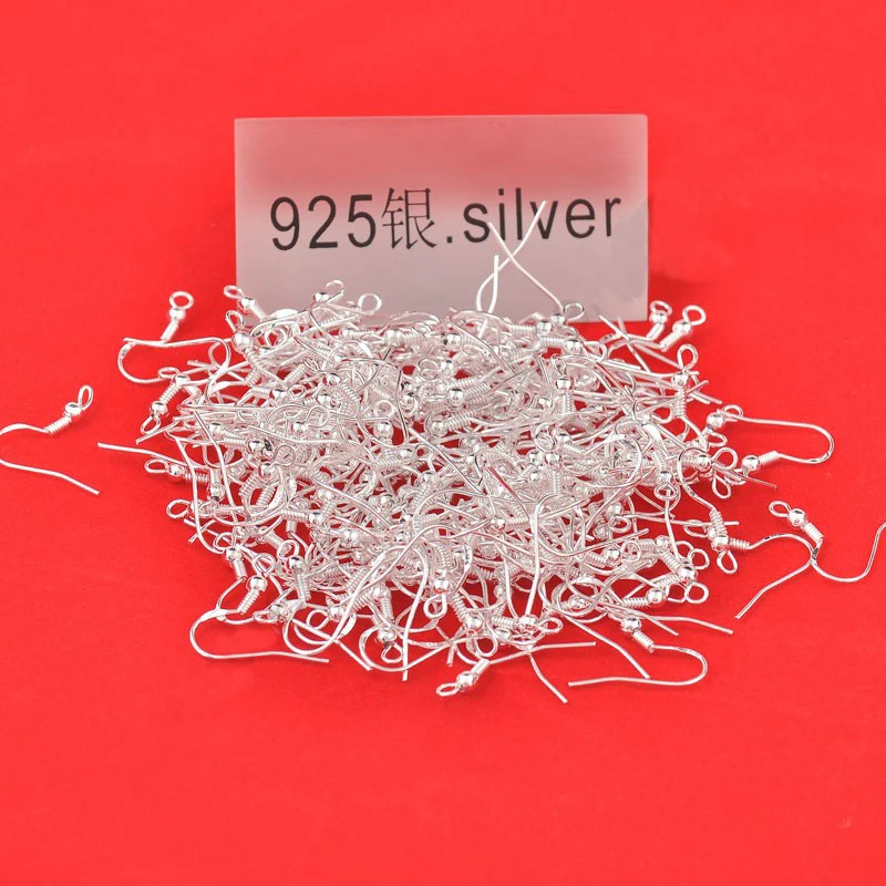 24Hours Handle Free Fast Shipping 200PCS Design 925 Silver Beads Jewelry Findings 925 Sterling Silver Hooks Earrings Wire