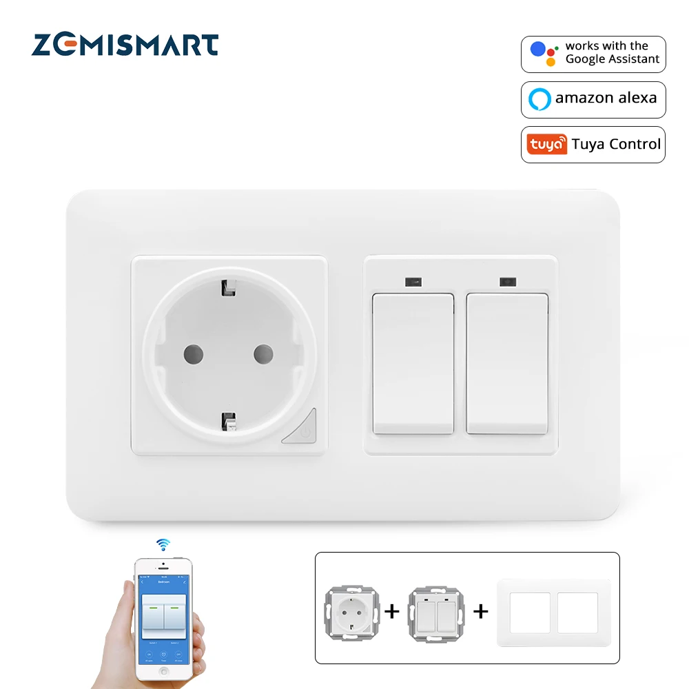 

Zemismart Смарт ЕС розетка настенный светильник переключатель 2 банды поддержка TUYA APP управление Voive управление Alexa Google home