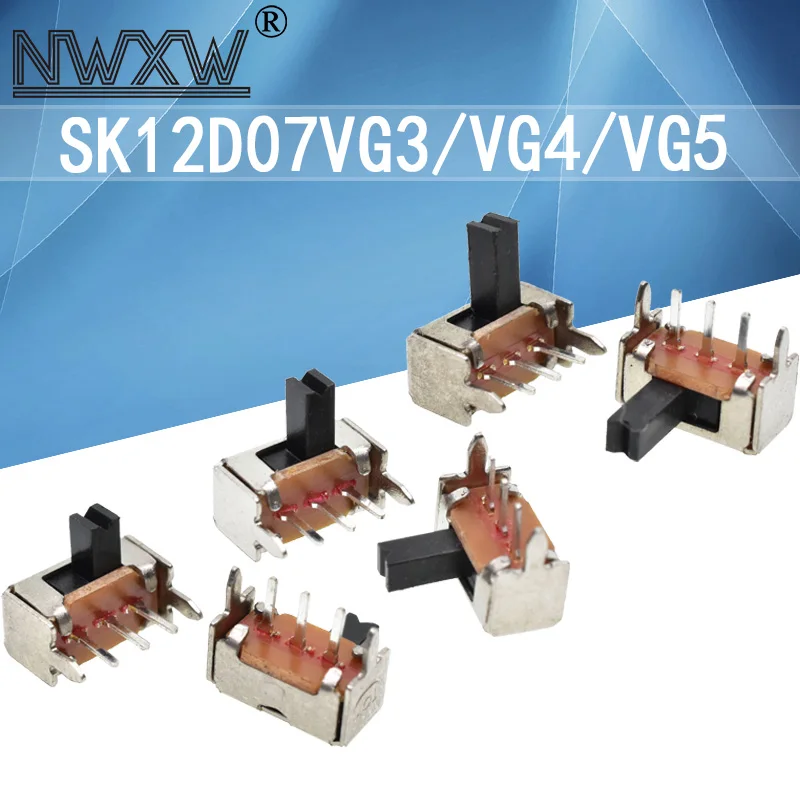 20pcs Horizontal toggle switch SK12D07VG3/4/5 handle height 3/4/5MM side foot slide 1P2T with bracket 3 feet 2 gears