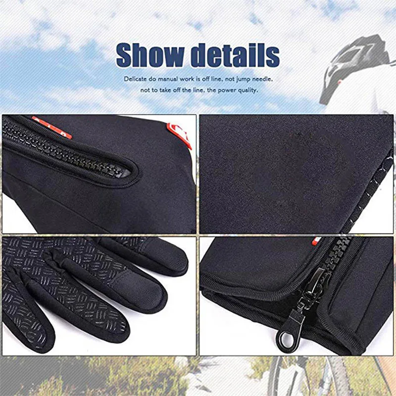 Mann warme Winterhandschuhe Touchscreen wasserabweisende winddichte Handschuhe Ski Outdoor Sport Radfahren Fahren Reißverschluss schwarze Handschuhe Frauen – Detail 4
