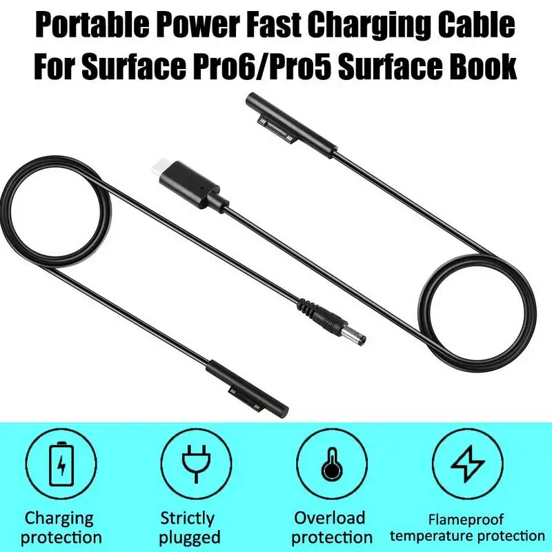 

New 12V 2.5A Portable Power Charge Cable Fast Charging Adapter Charger for Microsoft Surface Pro6 Pro5 Pro4 Pro3 Book 2019