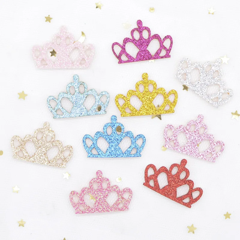 40Pcs/lot Glitter Felt Padded Applique Crown Fabric Patches for Craft Clothes Wedding DIY Clips Bow Scrapbooking Accessories H68