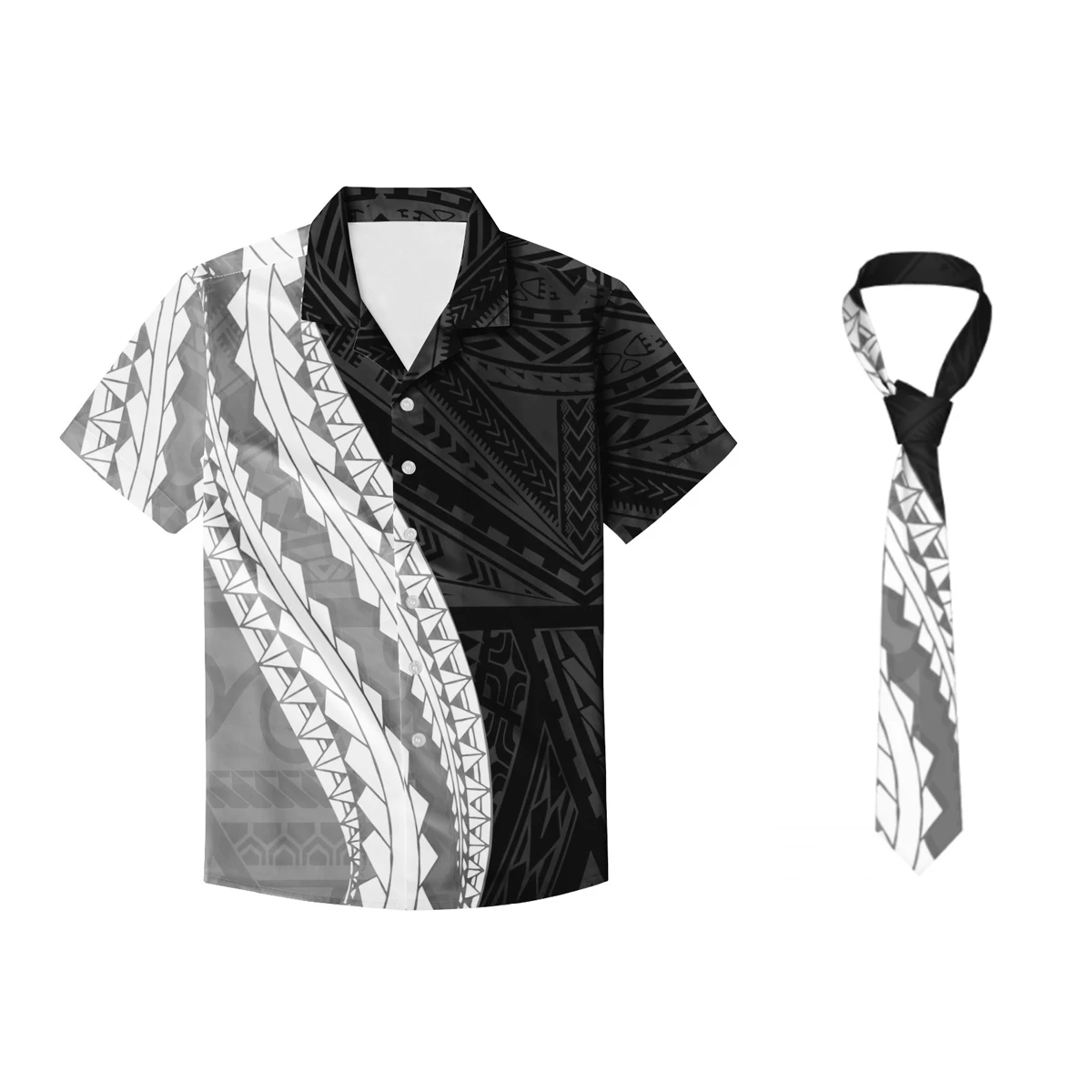 Top Men Samoan Tattoo Ties Tees Shirts Summer Fashion Tee Luxury Design Black White Top Classic Polynesian Island Shirt