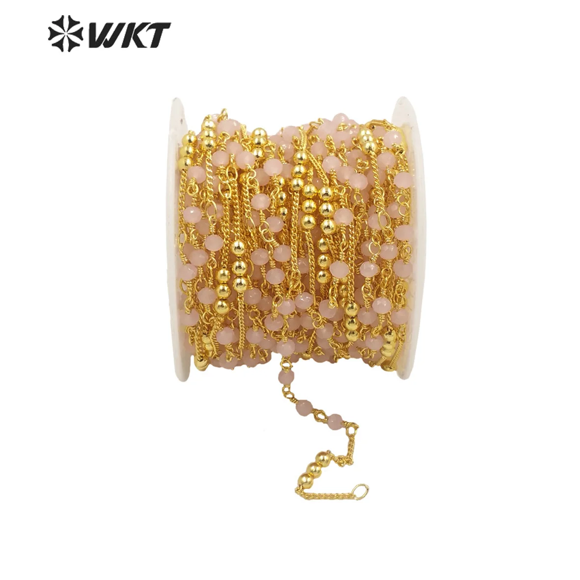 WT-RBC198 Elegant dignified Handmade PINK Mixed gold Beads stone chains in  real gold plated fashion jewelry Accessories