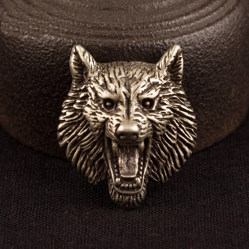 Pure Brass Wolf Head Decorative Buckle Retro Fashion Wallet Rivet Button DIY Leather Bag Backpack Belt Screw Buckles Accessories