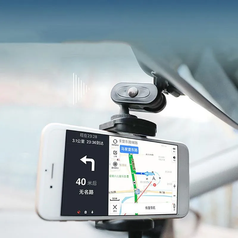 Car Rearview Mirror Phone Holder 360 Degree Rotatable For iPhone Samsung GPS Navigation Display Black Metal Car Phone Support