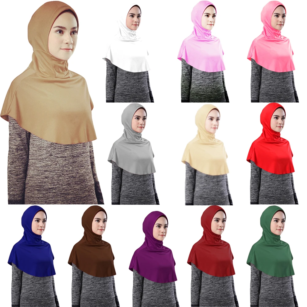 

Islamic Hijab Hooded Neck Chest Cover Muslim Women Under Scarf Turban Shawl Wrap Headscarf Turban Sports Outwear Caps Khimar Eid