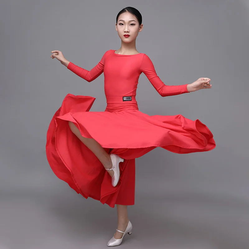 Latin Modern Dance Clothes Girls Competition Dress National Standard Costumes Practice Clothes Long Sleeved Dance Skirts DN10036