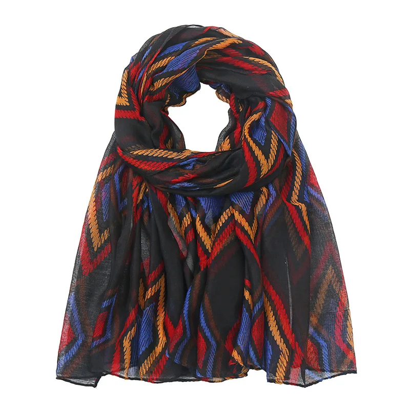 

2021 Fashion Geometry Pattern Scarf Shawls Geometric Muslim Hijab Wrap 6 Color Free Shipping