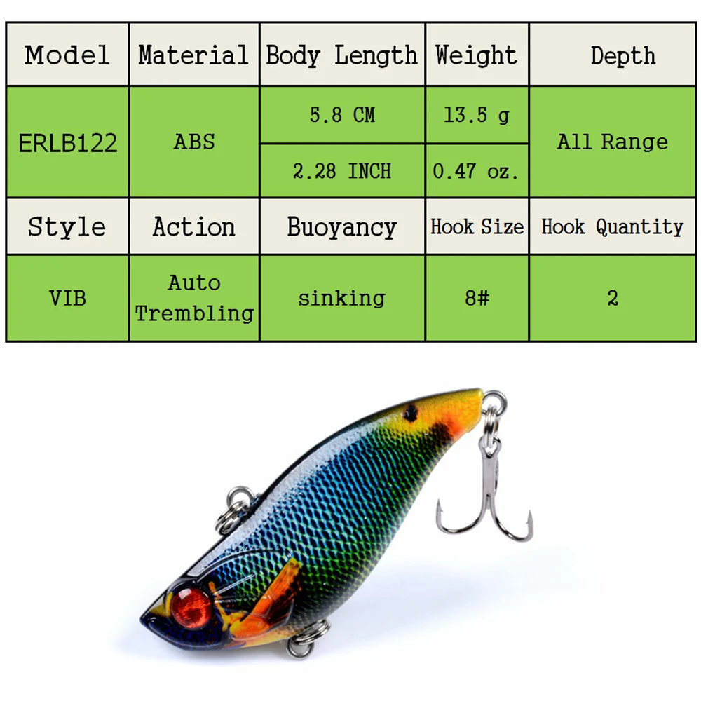 East Rain 5.8cm 13.5g 7pc Painted All Range Freshwater Saltwater Fishing Lure Sinking VIB Artificial Hard Bait