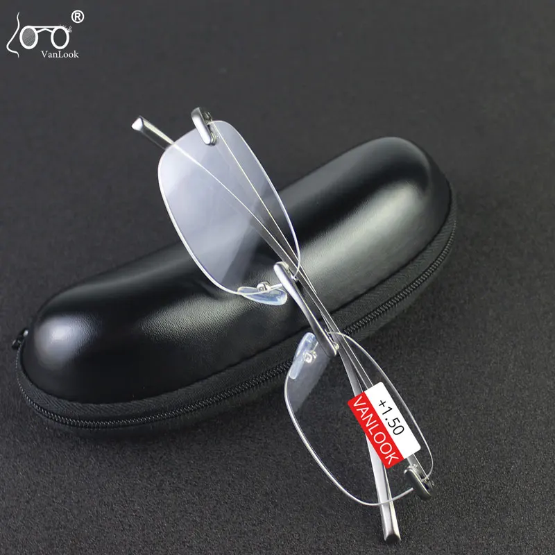 

VANLOOK Rimless Women Reading Glasses Men's Aluminum Magnesium Square Eyeglass Frames Spring Hinge Frameless Presbyopic Glasses