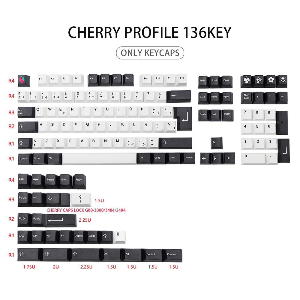 GMK-KEY Black White pbt Keycap Cherry Profile Dye Subb Keycaps For Mx Switch dz60 gk61 64 75 87 96 108 Spain Layout iso Key Cap