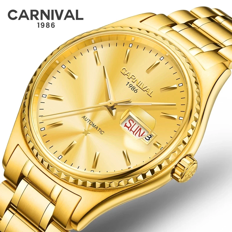 

Relogio Masculino CARNIVAL Mechanical Dress Watch for Men Brand Luxury Automatic Wrist Watch 50M Waterproof Gold Reloj Hombre