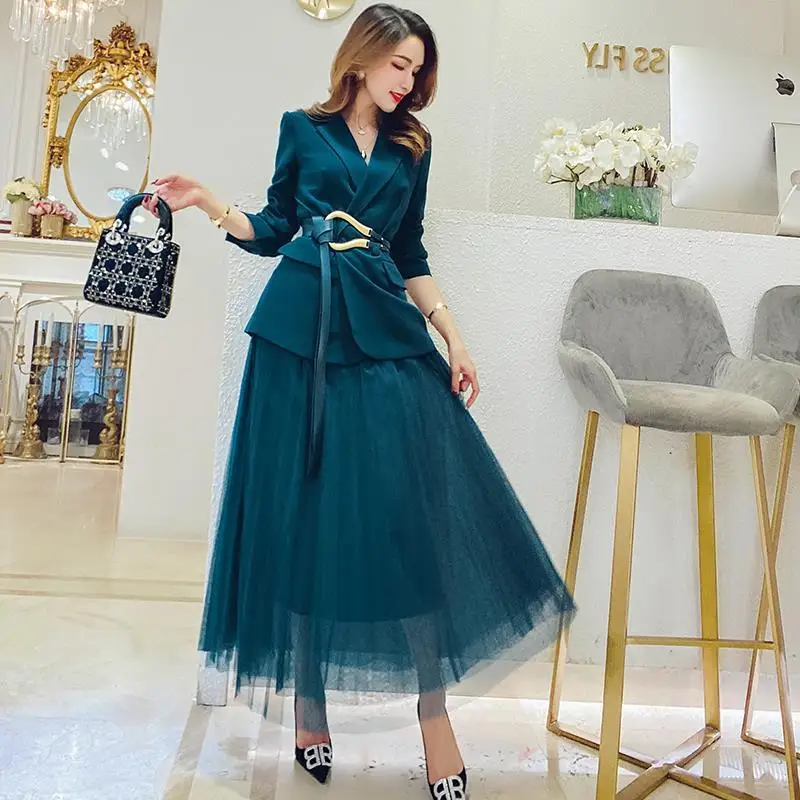 Fashion suit skirt  spring and autumn 2023 new women\'s suit jacket mesh  two-piece