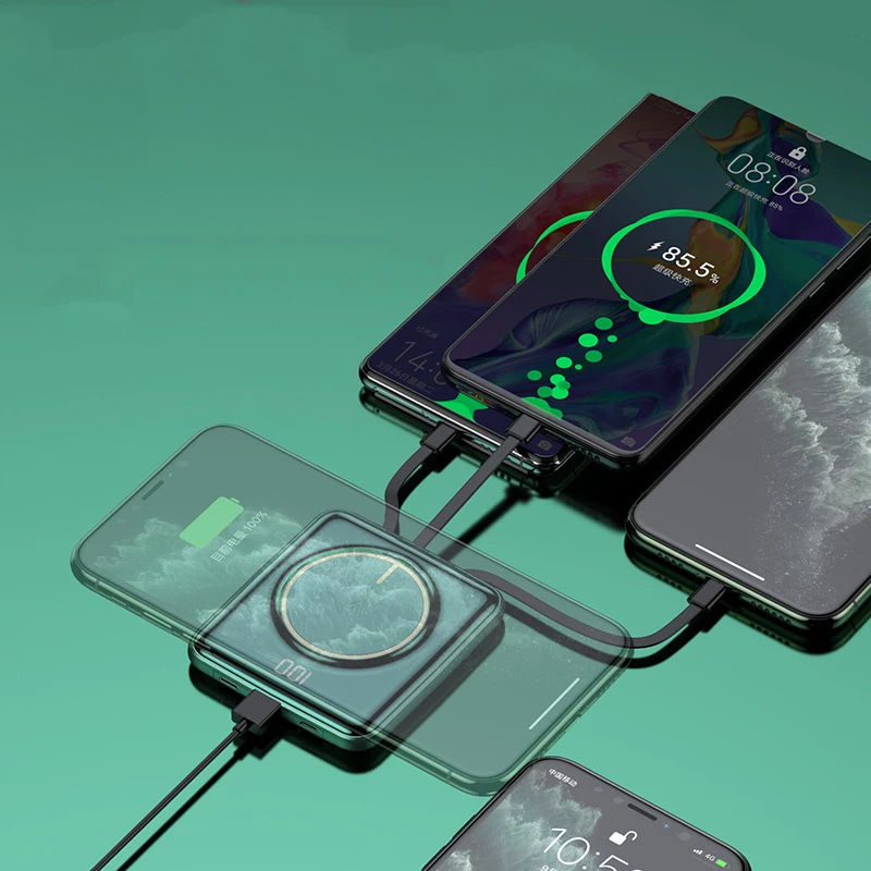 Caricabatterie Wireless Mini Power Bank caricabatteria portatile Powerbank con cavo batteria esterna per iPhone 15 Xiaomi 14 20000mAh