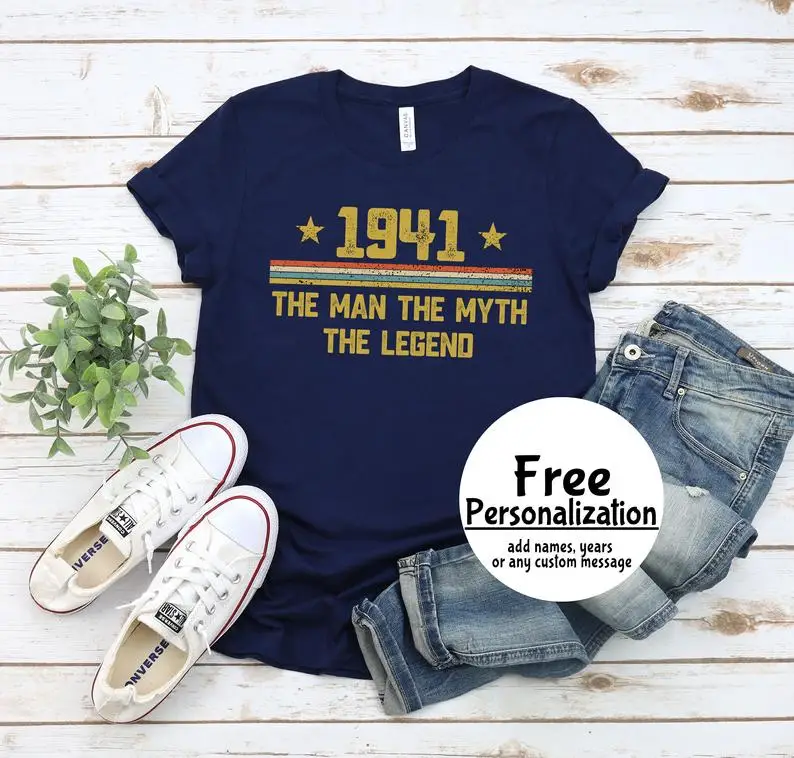 Vintage born in May 1941 birthday shirt / birthday gift for 80th birthday / dad / grandpa birthday summer round neck 100% cotton