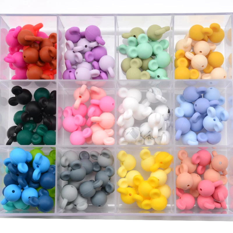 LOFCA 30pcs silicone teething Mouse Beads Baby Teether beads Food Grade Silicone Beads BPA Free DIY Necklace Pendant Making