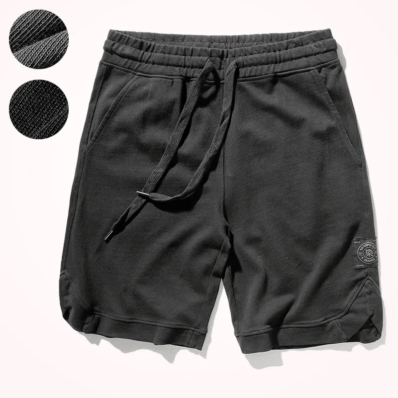 Summer New Sports Sweatpants Shorts Men\'s Fashion Simple Pure Cotton Loose Elastic Waist Drawstring Casual Knee Length Pants