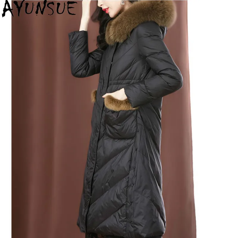 

AYUNSUE Coat Female Winter Real Fox Fur Collar Parkas Woman White Duck Down Jackets Female Long Coats Parka Abrigo Mujer 2020