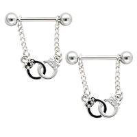 JHJT 2PCs Sexy Nipple Piercing Handcuffs Stainless Steel Chain Nipple Rings Barbell Piercing Body Jewelry 14G for Women