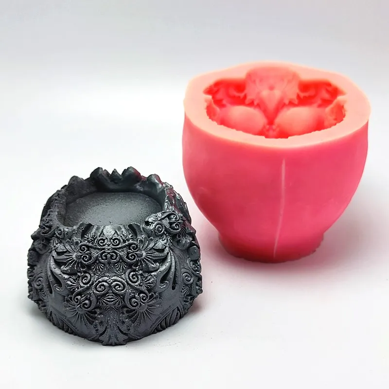 Silicone mold 3d skull candlestick diy concrete resin plaster model making mold Halloween decoration tools