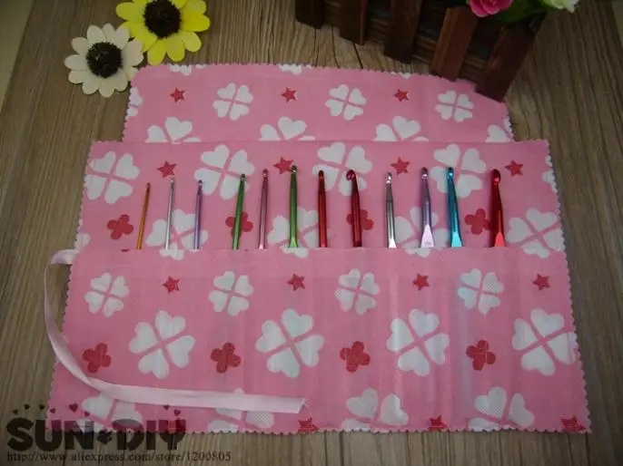 Free Shipping Colorful aluminous crochet hooks 12pcs with bag size 2.0-8.0 mm crafts crochet for DIY knitting needlework