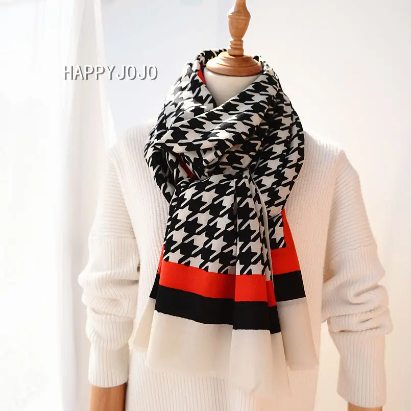 wool shawl high quality classic red white houndstooth long scarf cape thin soft chic fashion casual pashmina for women or lady