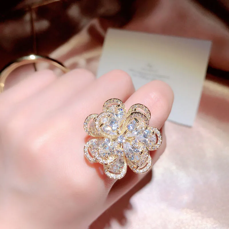 Hyperbole Fine Jewelry Rings For Women Gold Color White Cubic Zirconia Atmosphere Index Finger Ring Anel Luxury Bijoux Femme