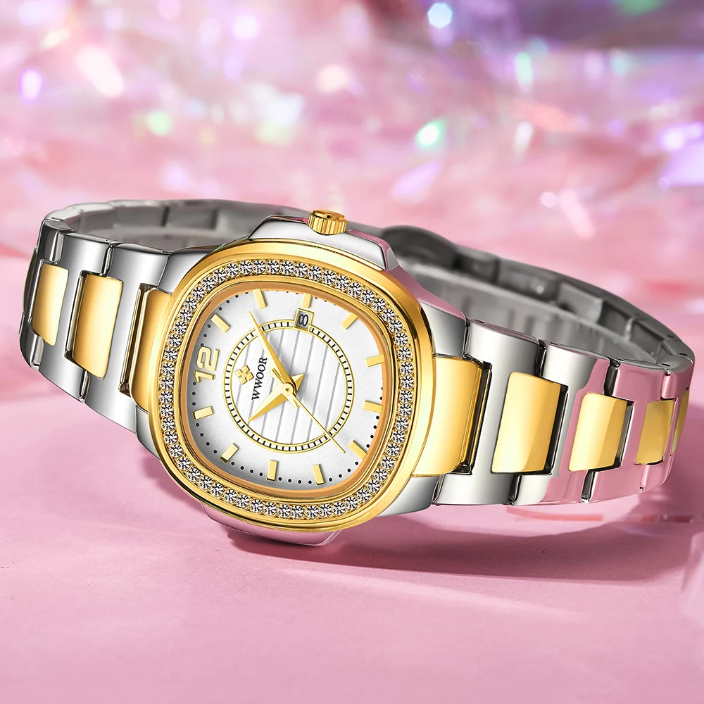 WWOOR Women Watches 2024 Fashion Diamond Bracelet Watch Luxury Brand Gold Ladies Quartz Wrist Watch Gifts For Women Montre Femme