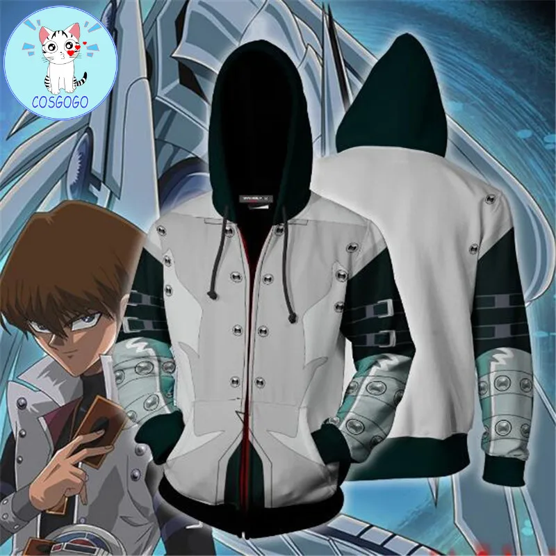 COSGOGO Anime Duel Monsters Seto Kaiba Cosplay Costume Zip Hoodie Cosplay Men's and Women's Casual Sports Sweater New