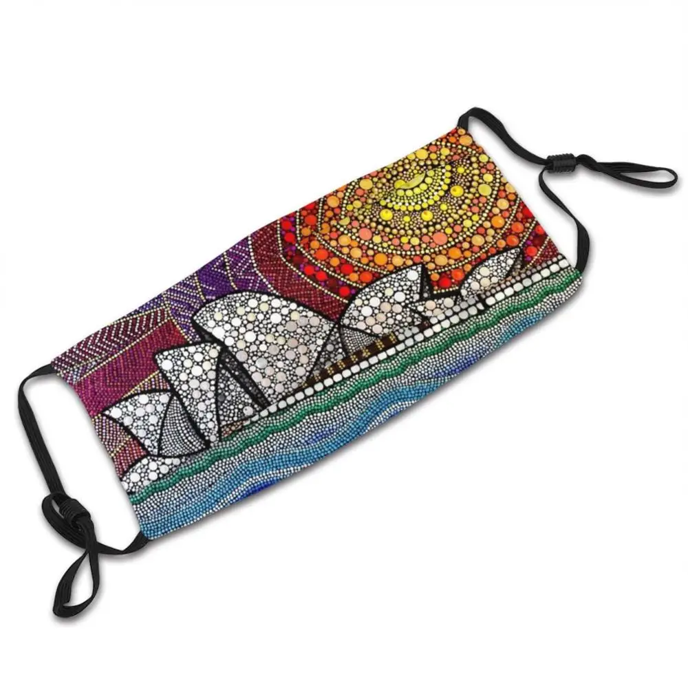 Sydney Opera House Custom Pattern Washable Filter Pm2.5 Adult Kids Mask Sydney Opera Australia Acrylic Pointillism Icon Sun