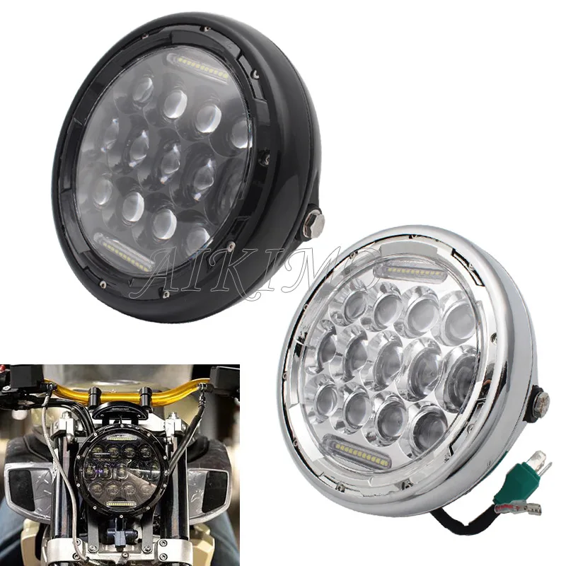 

Universal Motorcycle LED Headlight 7" Round Head Lamp Retro Headlamp for Harley Bobber Cafe Racer Honda GS125 CG125