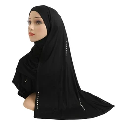 H206 sciarpa lunga morbida in Jersey di cotone modale con perline foulard rettangolare Hijab da donna scialle cappellino da donna